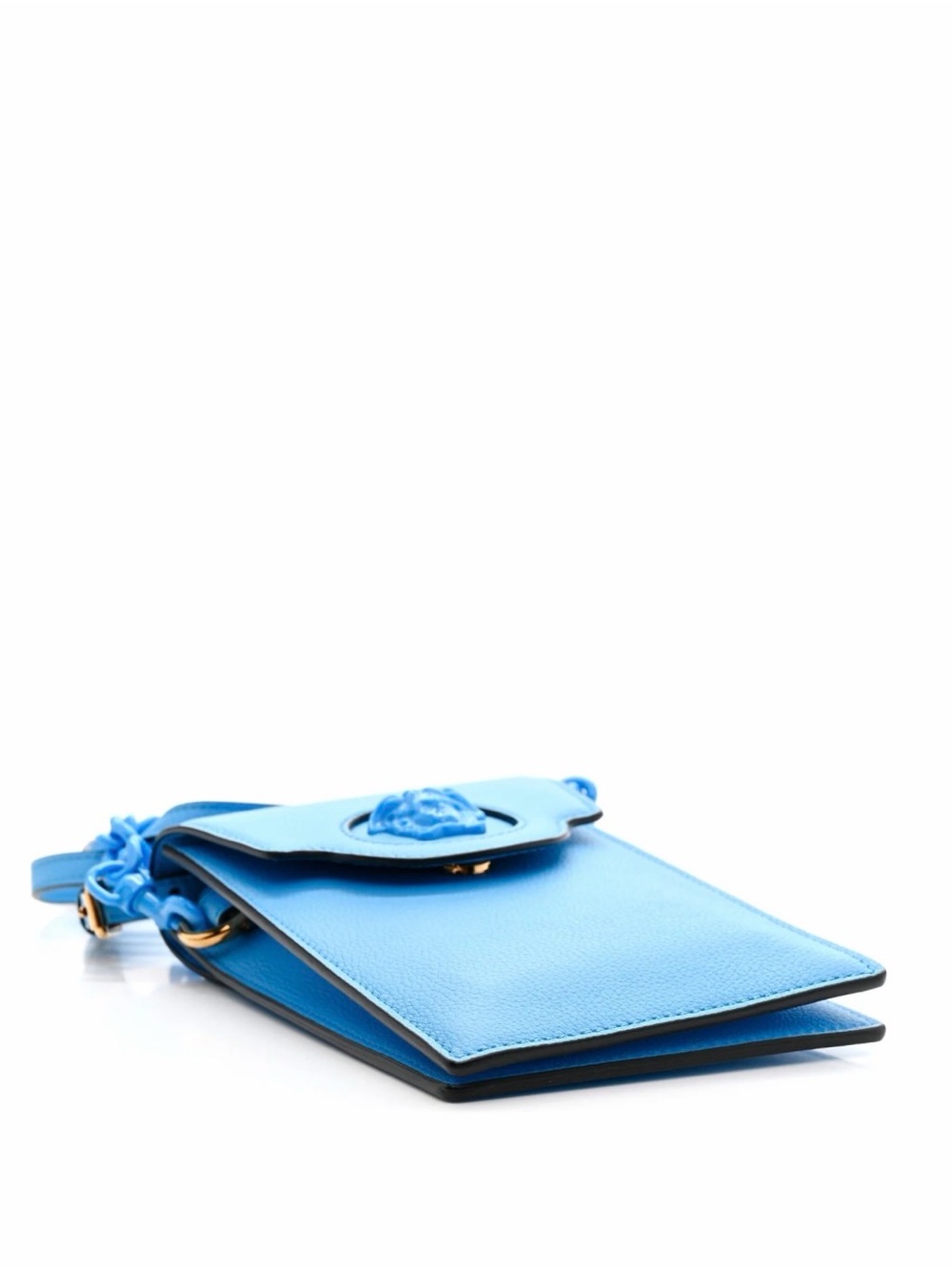 Versace La Medusa Leather Phone Crossbody Bag Blue Chain Strap Card Holder Italy - Picture 4 of 16